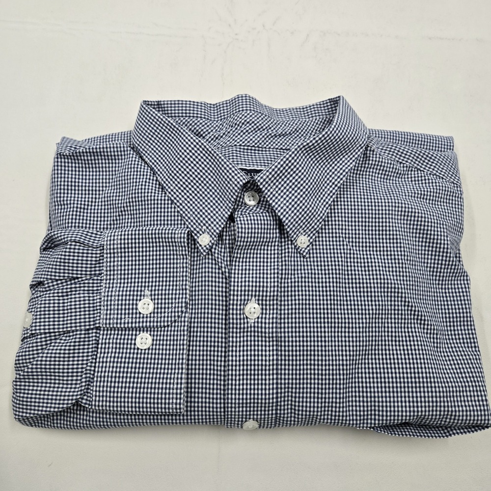 Club Room Long Sleeve Button Down Shirt Cotton Dark Gray White Men's 18.5 34/35